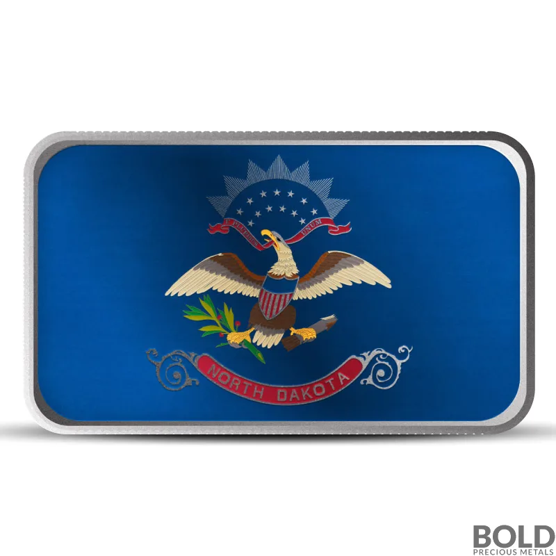 1 oz North Dakota State Flag Silver Bar (Colored)