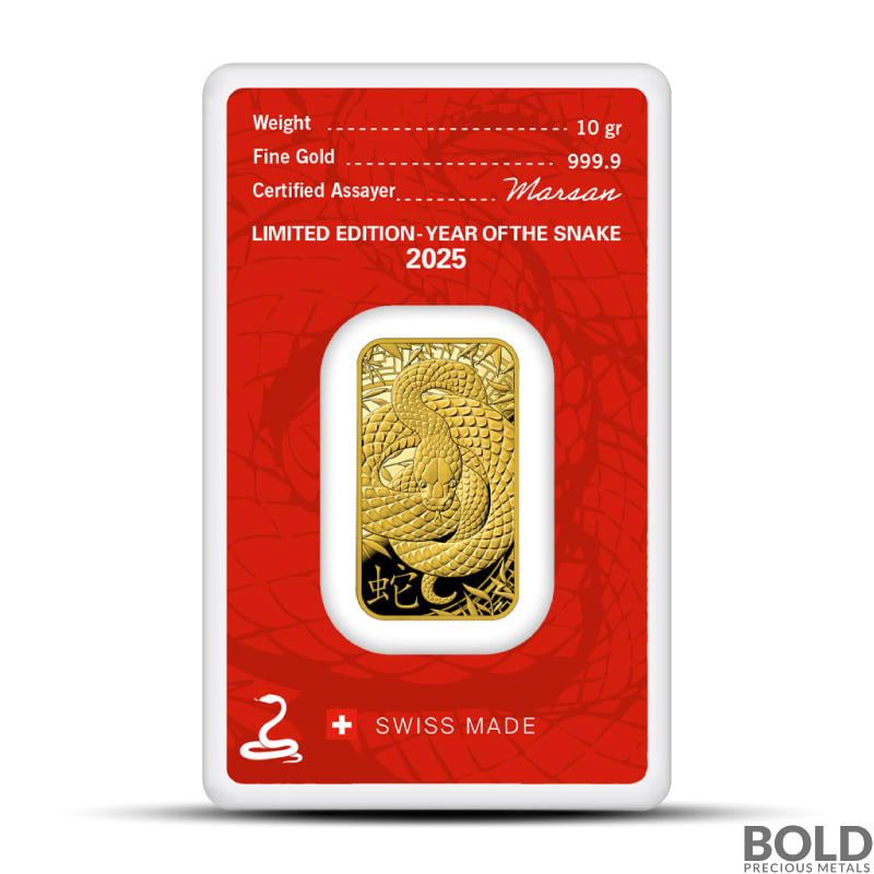 2025 10 Gram Argor Heraeus Lunar YOT Snake Gold Bar (In Assay)
