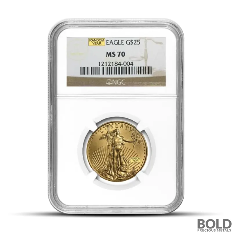 1/2 oz American Gold Eagle MS70 Graded Coin (Random Date PCGS/NGC)