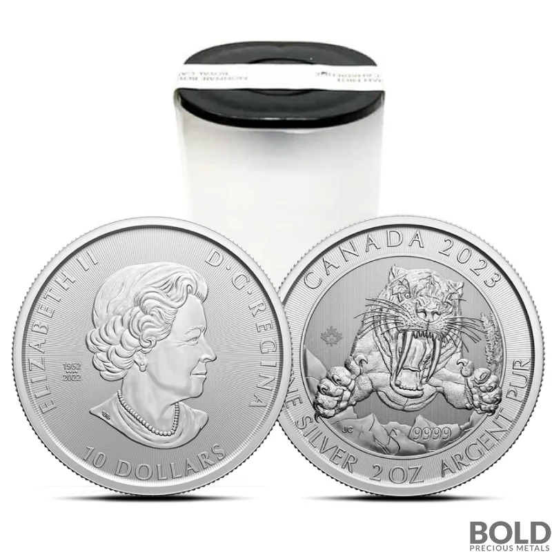 2023 2 oz Canada Ice Age Sabre-Tooth Cat Silver Coin BU (Mint Tube of 14)
