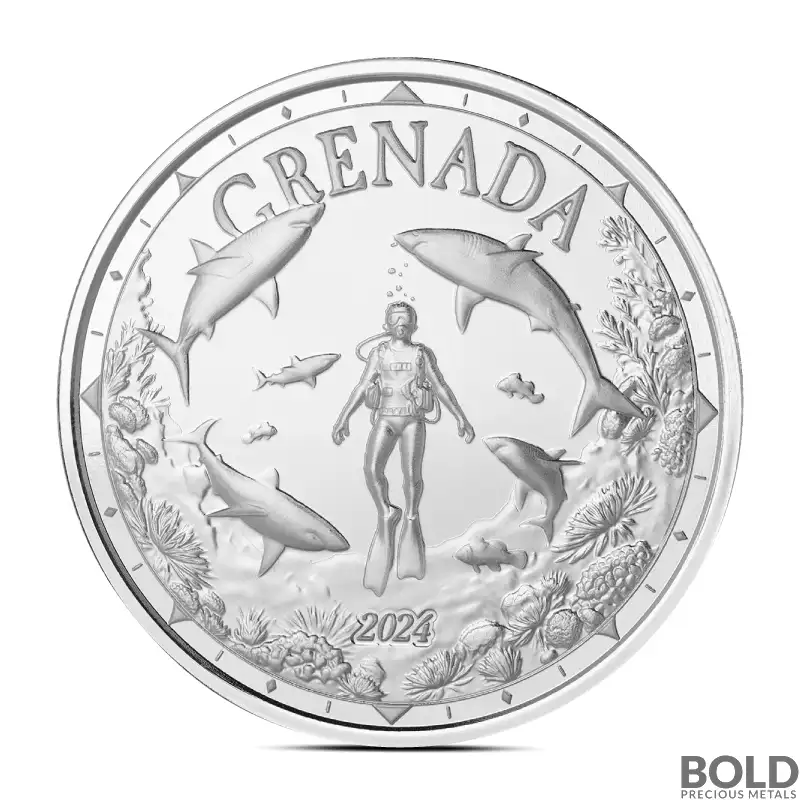 2024 1 oz EC8 Grenada Shark Diver Silver Coin (BU)