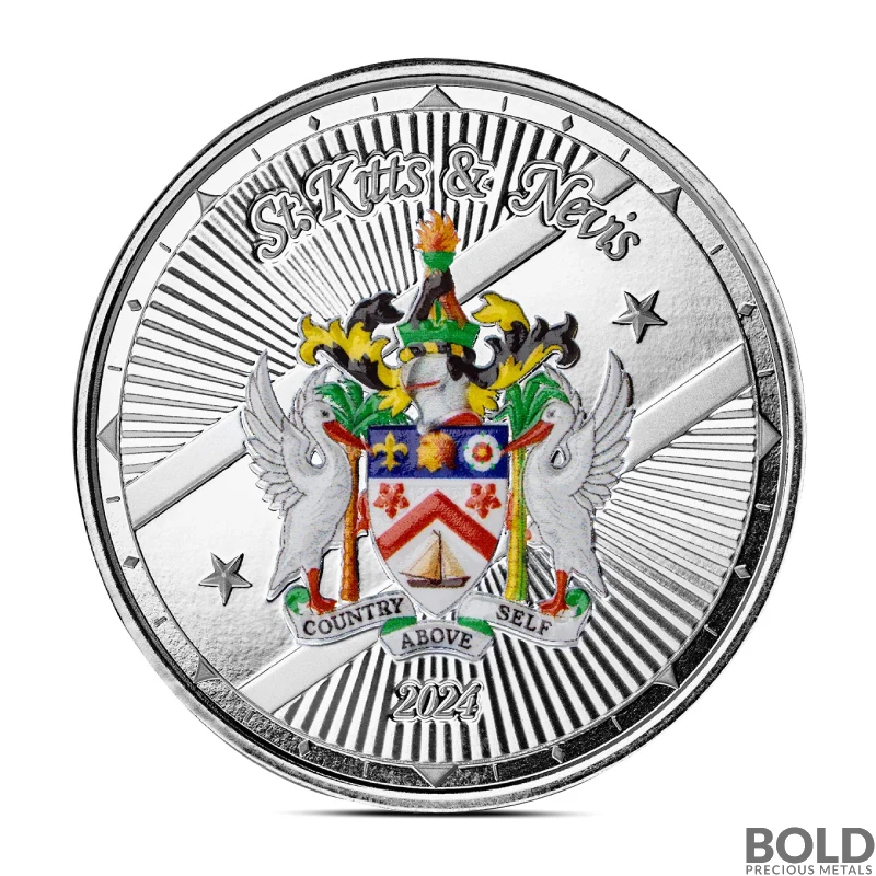 2024 1 oz EC8 St Kitts & Nevis Coat of Arms Silver Coin (Proof, Colored)