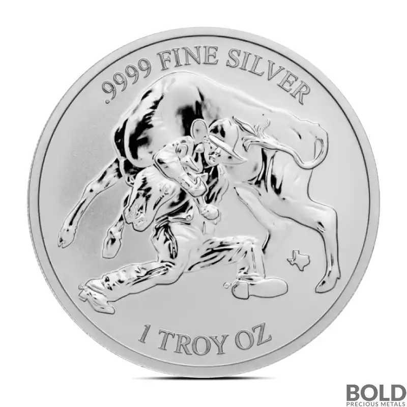 2024 1 oz Texas Mint Steer Wrestling Silver Round (Reverse Proof)