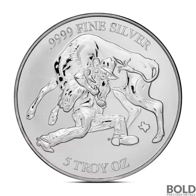 2024 5 oz Texas Mint Steer Wrestling Silver Round (Reverse Proof)