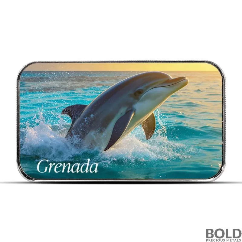 2025 1 oz EC8 Grenada Dolphin Silver Bar (BU, Colored)