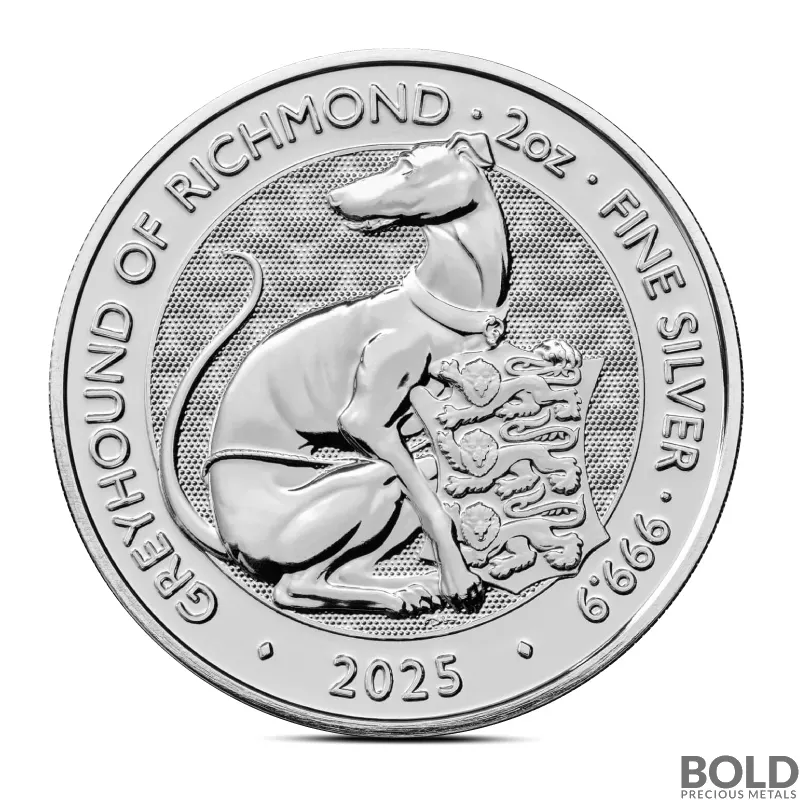 2025 2 oz British Silver Tudor Beasts Greyhound of Richmond Coin (BU)