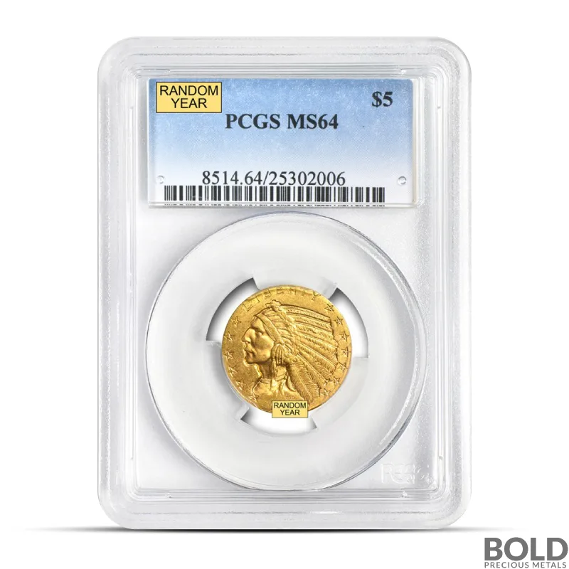 $5 Indian Half Eagle Gold Coin (Random Year, MS64)