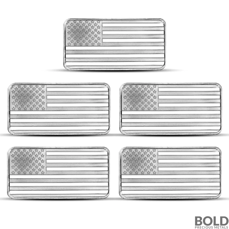 10 oz Highland Mint Flag Silver Bar (Lot of 5)