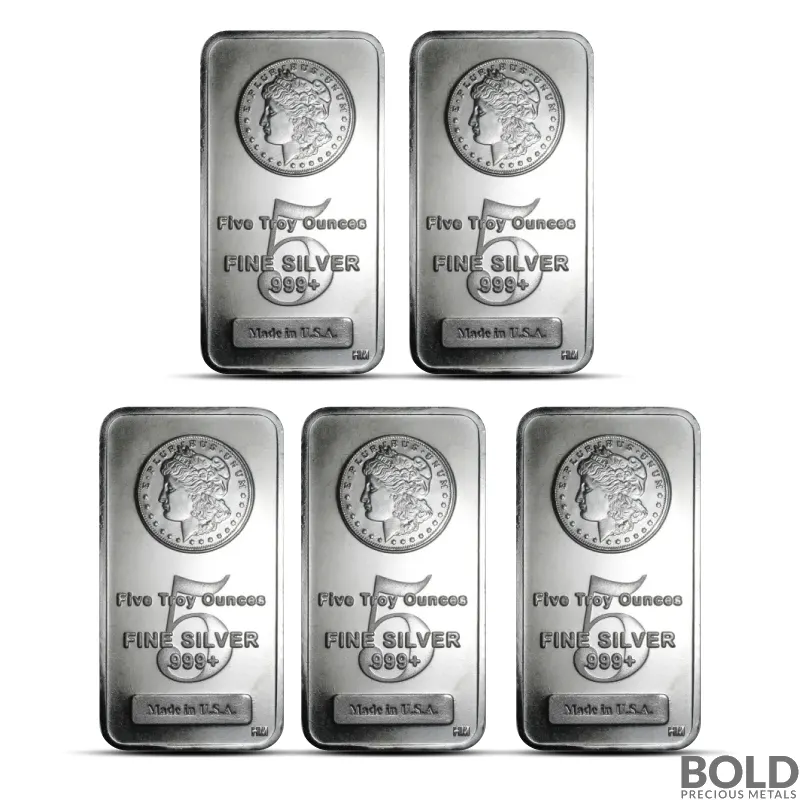 Highland Mint 5 oz Morgan Silver Bar - Lot of 5