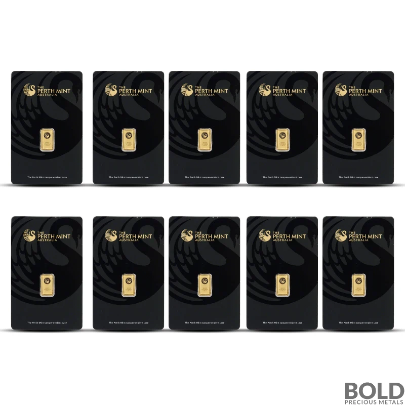 Lot of 10 - 1 Gram Perth Mint Gold Bar