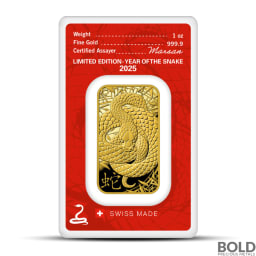 2025 1 oz Argor Heraeus Lunar YOT Snake Gold Bar (In Assay)