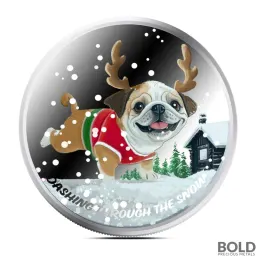 1 oz Dog Dashing Through the Snow Silver Round