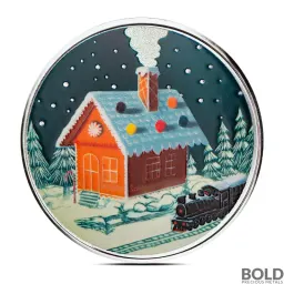 1 oz Gingerbread House Silver Round (Colored)