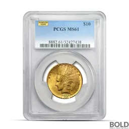 $10 Indian Eagle Gold Coin (Random Year, MS61 NGC/PCGS)