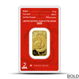 2025 10 Gram Argor Heraeus Lunar YOT Snake Gold Bar (In Assay)