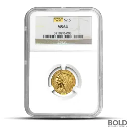 $2.50 Indian Quarter Eagle Gold Coin (Random Year, MS64 NGC/PCGS)