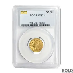 $2.50 Indian Quarter Eagle Gold Coin (Random Year, MS65 NGC/PCGS)