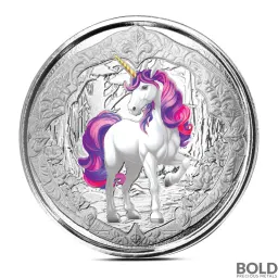 2024 1 oz Fiji Unicorn Veloria Silver Coin (Pink & Purple Color)