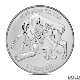 2024 5 oz Texas Mint Steer Wrestling Silver Round (Reverse Proof)