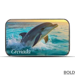 2025 1 oz EC8 Grenada Dolphin Silver Bar (BU, Colored)