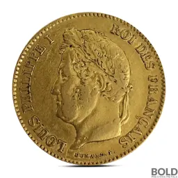 40 Franc French Louis Philippe I Gold Coin (1831-1838 Avg. Circ)