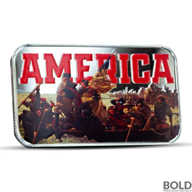 1 oz Scottsdale Patriotic America Crossing the Delaware Silver Bar (Color)