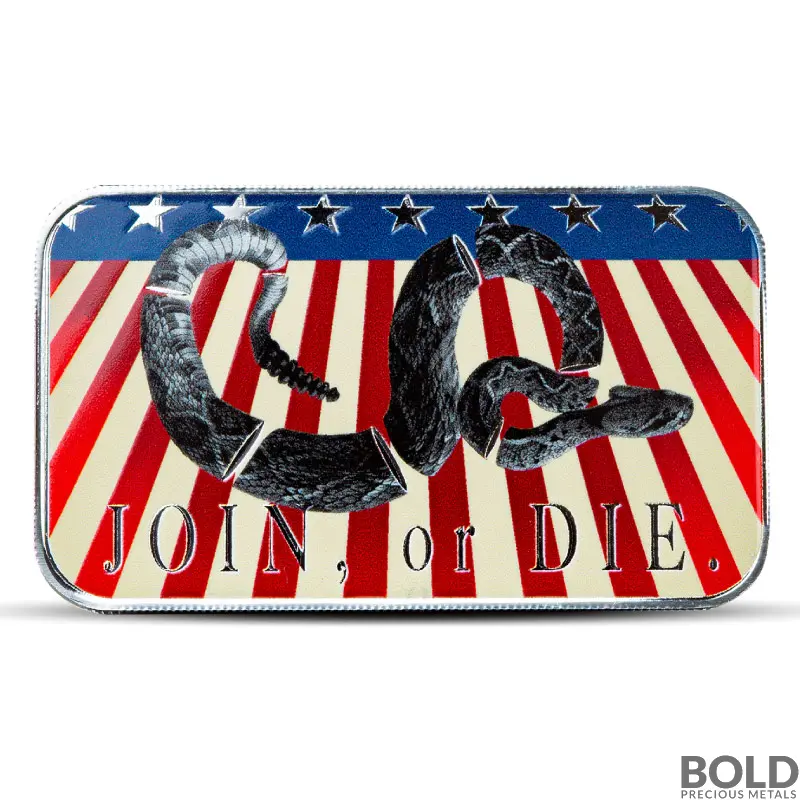 1 oz Scottsdale Patriotic Join or Die Snake Silver Bar (Color)