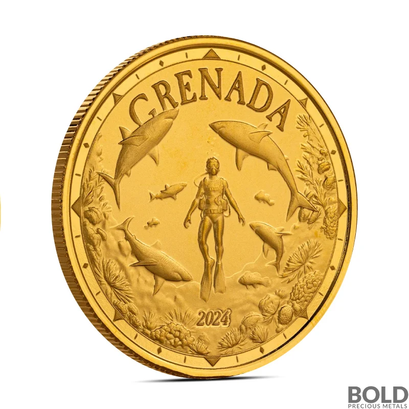 2024 1 oz EC8 Grenada Shark Diver Gold Coin (BU)