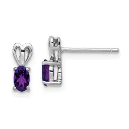 Sterling Silver Oval Amethyst Stud Earrings 5x3mm, February Birthstone