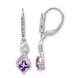 Sterling Silver Amethyst & Diamond Leverback Dangle Earring