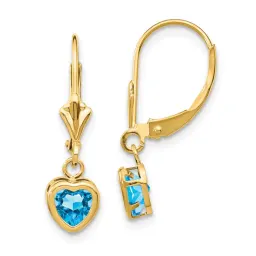 14K Gold Heart Blue Topaz Earrings 5mm, December Birthstone