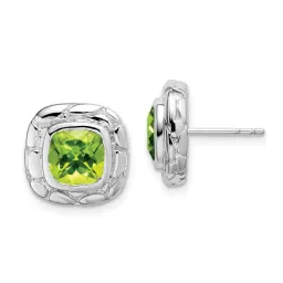 Sterling Silver Cushion Peridot Stud Earrings 7mm, August Birthstone