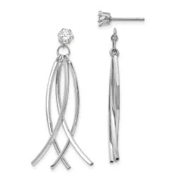 14K White Gold Curved Dangles with Cubic Zirconia Stud Earring Jackets 39mm