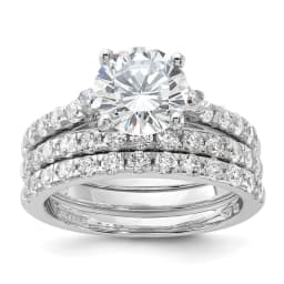 Sterling Silver Rhodium-finished CZ Ring & 2 CZ Band Set