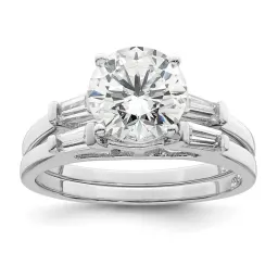 Sterling Silver Rhodium-finished CZ Two Piece Wedding Set Ring
