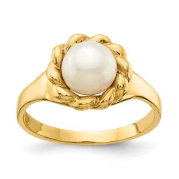 14K White Button Freshwater Cultured Pearl Ring
