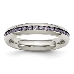 Chisel Stainless Steel Polished February Purple CZ Ring
