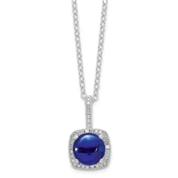 Sterling Silver Created Sapphire & Diamond Necklace
