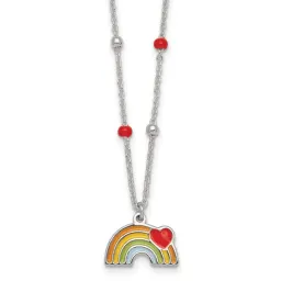 Sterling Silver Beaded Enameled Heart Rainbow Children's Necklace
