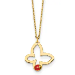 14k Polished Butterfly With Enamel Ladybug w/.75in Ext Children's Necklace