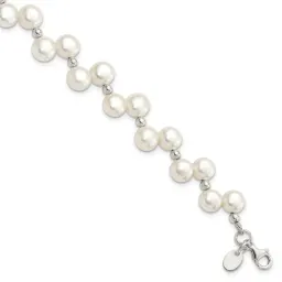 Sterling Silver FW Cultured Button Pearl 7.5in Bracelet