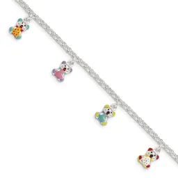Sterling Silver Multi-color Enameled Bears with 1-inch Extensions Children's Bracelet