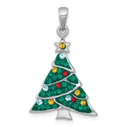 Sterling Silver Multi Color Crystal Christmas Tree Charm 24.1mm