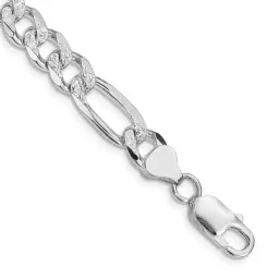 Sterling Silver Rhodium-finished 8mm Pav? Flat Figaro Chain (18.7 Grams)