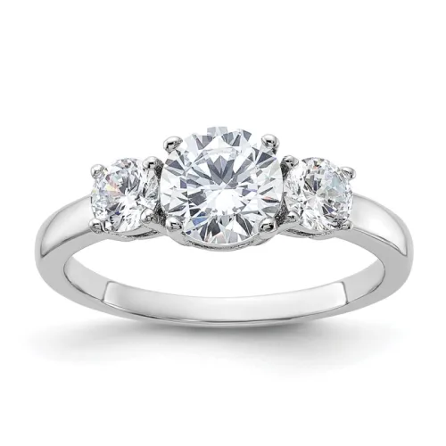 Sterling Silver Rhodium-finished 3 Stone Cubic Zirconia Ring
