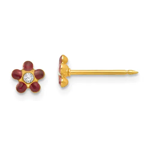 14K Gold Red Crystal Flower Stud Earrings 5mm, January Birthstone - Inverness
