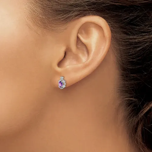 Sterling Silver Oval Amethyst and Diamond Stud Earrings 5x3mm, February Birthstone