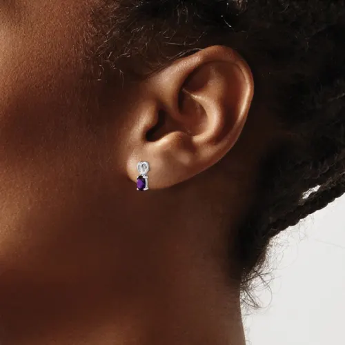 Sterling Silver Oval Amethyst Stud Earrings 5x3mm, February Birthstone