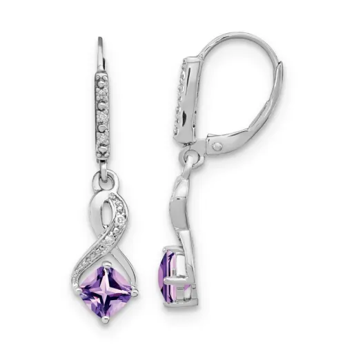 Sterling Silver Amethyst & Diamond Leverback Dangle Earring
