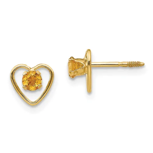 Kids' 14K Gold Citrine Heart Stud Earrings 3mm, November Birthstone - Madi K